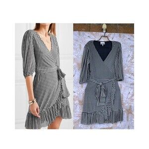 GANNI Gingham Mesh Wrap Mini Dress size 34/4